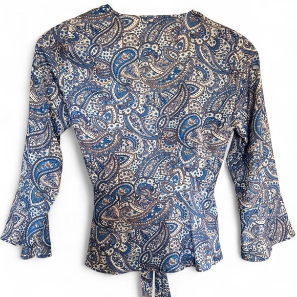 Ava & Aiden Blue Paisley Wrap Blouse - Picture 6 of 6